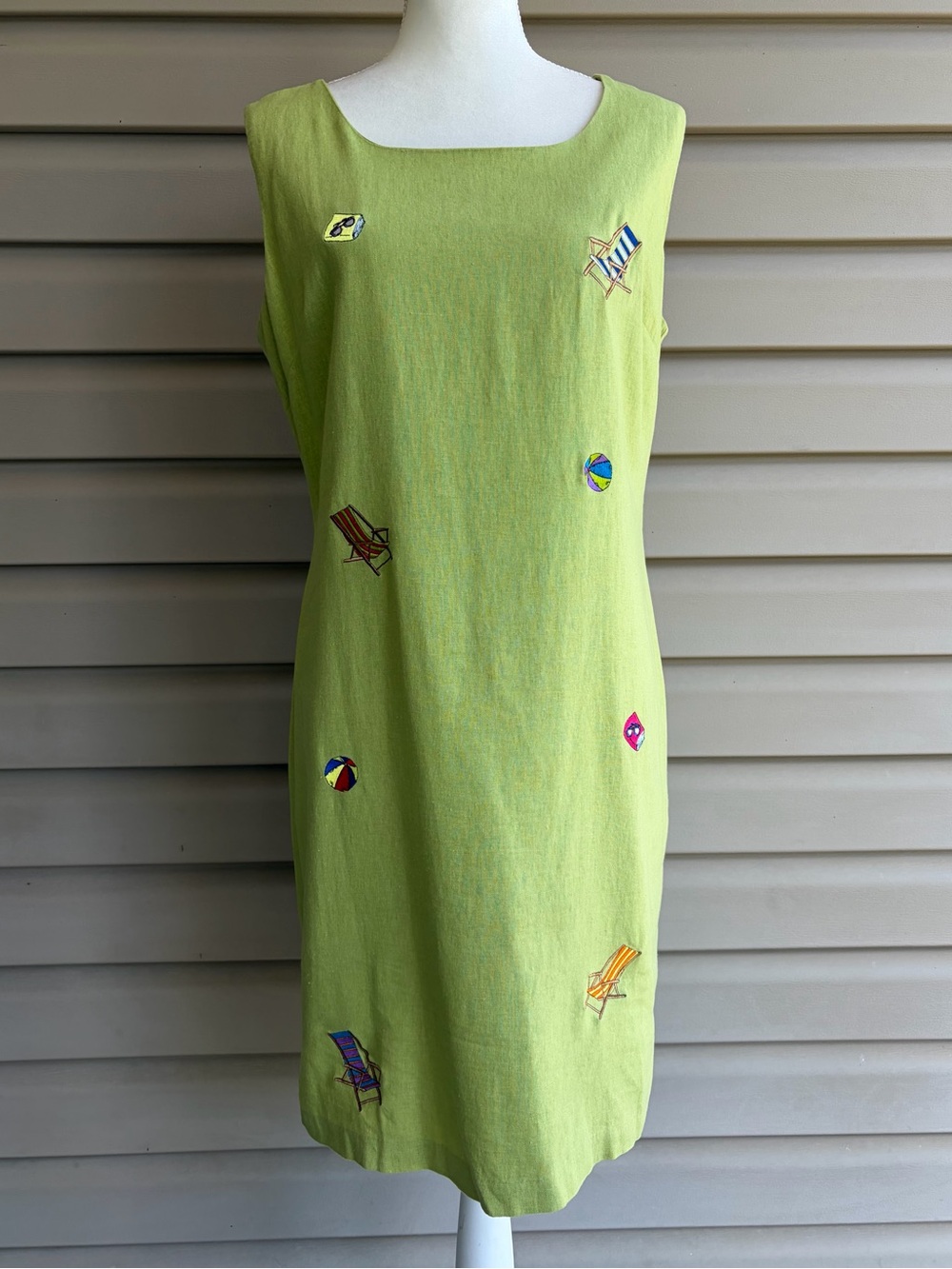 •AGB California• Green Linen Blend Beachy Embroidered Shift Dress - Size 10